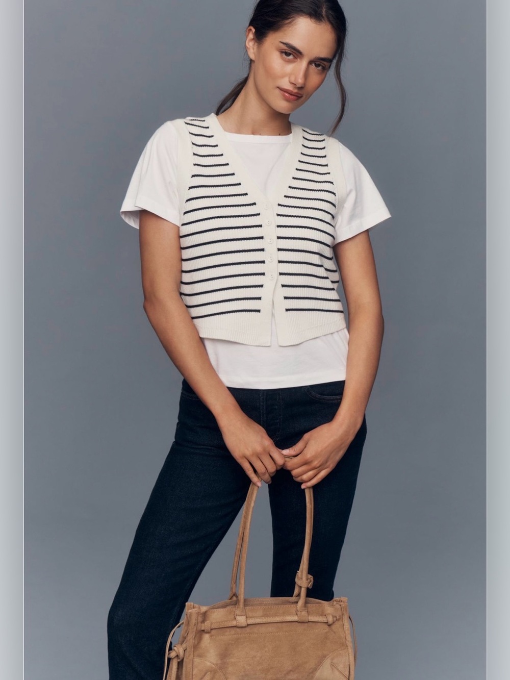 Mere Striped Vest Tee Twofer Top
